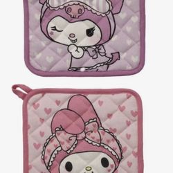 SANRIO MY MELODY AND KUROMI SLUMBER PARTY KITCHEN POT HOLDERS 2 PACK