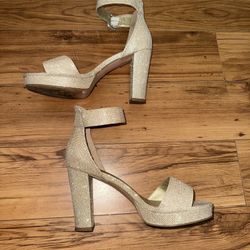 Elegant Gold Glitter High Heel Sandals Women Size 9