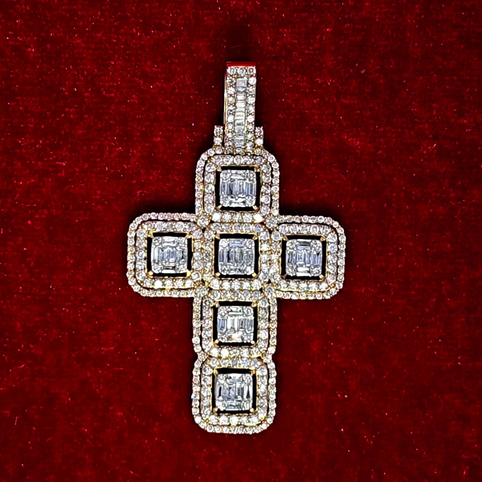 Baguette Cross Pendant Two-Tone Gold 4.00ctw Diamond
