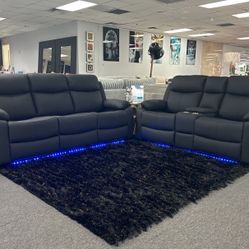 Amazing Deal Now✅Gorgeous Black Manual Reclining Sofa&Loveseat With LED Lighting On Sale $999