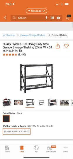 Husky Black 3-Tier Heavy Duty Industrial Welded Steel Garage Shelving Unit 65 in W x 54 in H x 24 in D Thumbnail
