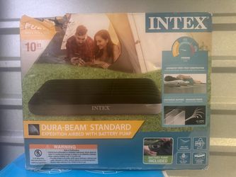 Intex Dura-Beam Full Size Air Mattress – 10” High – Battery Pump Included
