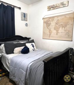 Full size bed, dresser and bookshelf