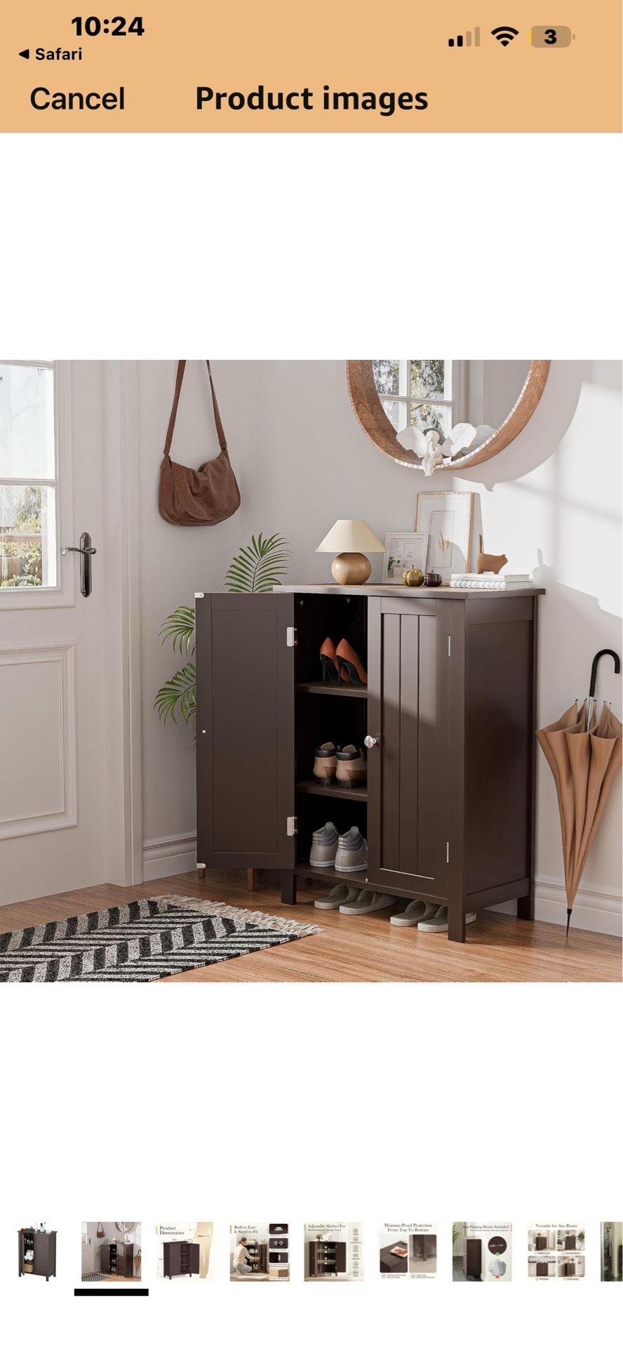 ZenStyle Bathroom Floor Storage Cabinet Free Standing Side Organizer, Tall Kitchen Pantry Entryway Cupboard with Double Doors Adjustable Shelf (Brown)