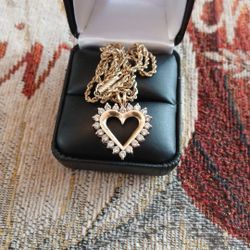 14k Yellow Gold Chain With Diamond Heart Pendant 