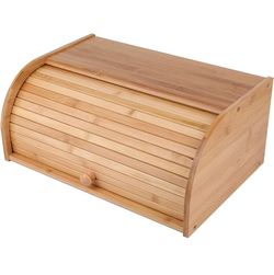 Bamboo Bread Box, Large Natural Roll  Wood Bread Box, Countertop Bread Storage NEW