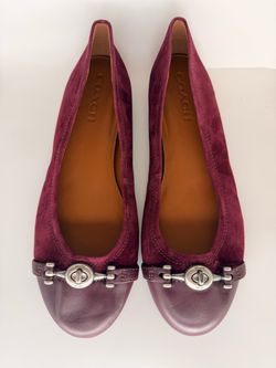 Coach Burgundy Suede Leather Turnlock Ballet Flats Women’s Size 9 New