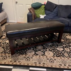 Entryway Leather Bench with Shoe Storage