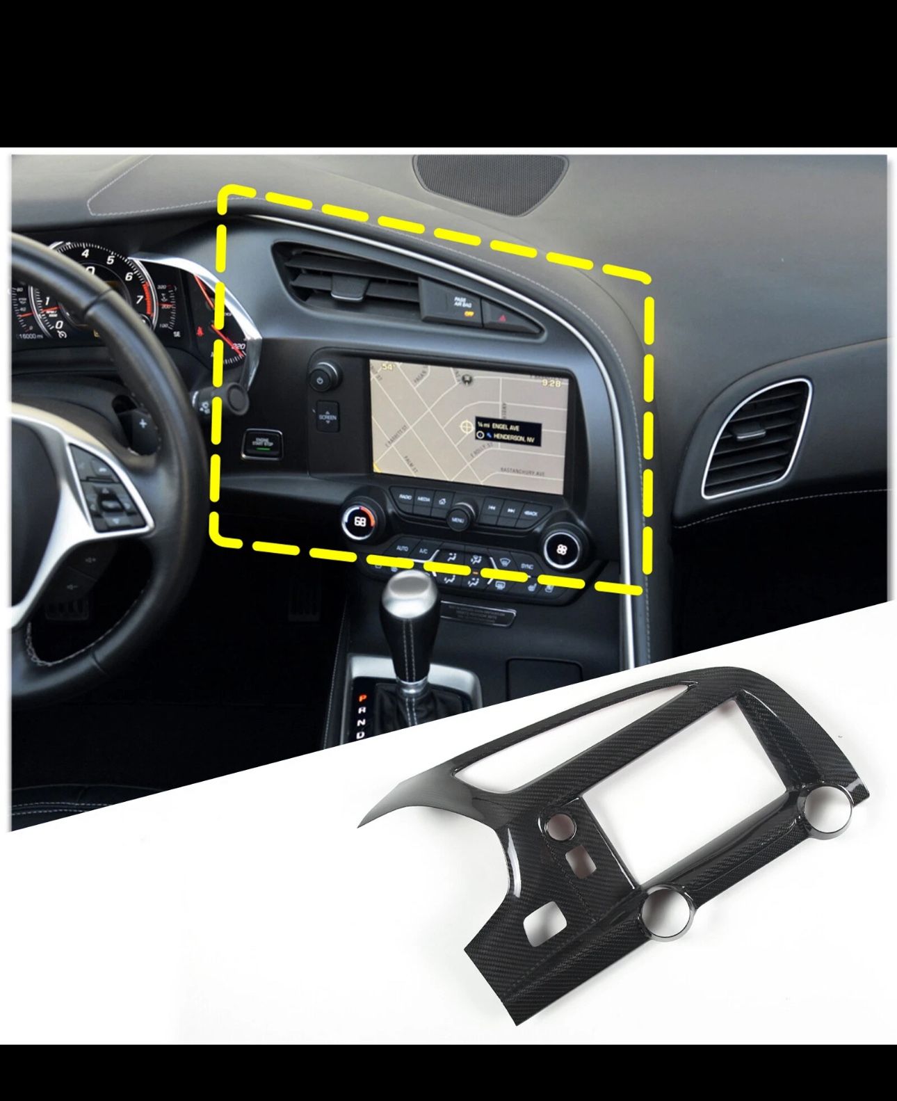 For Corvette C7 2014-19 Car GPS Navigation Screen Frame Trim Carbon Fiber Cover