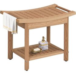 Poly Lumber Shower Bench, Shower Stool with Handles Storage Shelf, Water Resistant & Non-Slip Design Shower Seat

