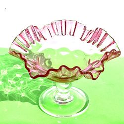 Cranberry Glass Ruffled Pedestal Dish