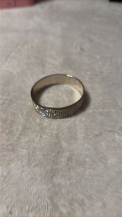 Silver-Tone Band Ring with Crystal Detail