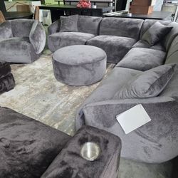 Brand New Lifestyle Harris 5pc Modular Sectional w Marching Ottoman & Swivel Chair