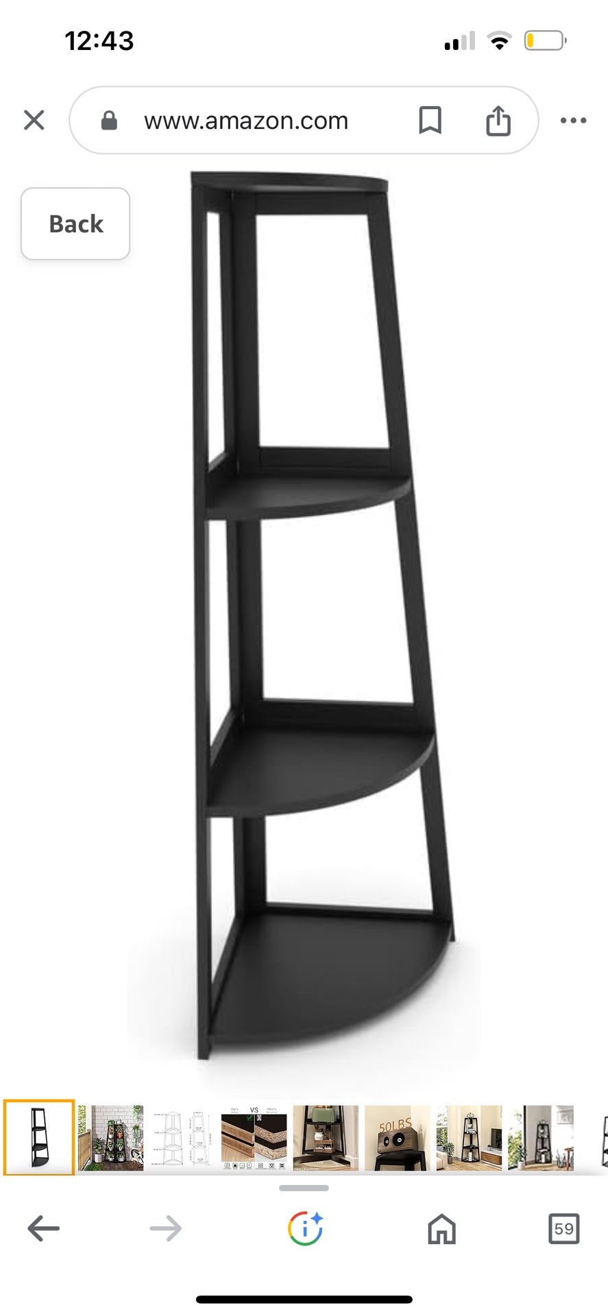 Corner Shelf, 4 Tier Bamboo Corner Bookshelf, 47.2 Inch Tall Bookcase - Black