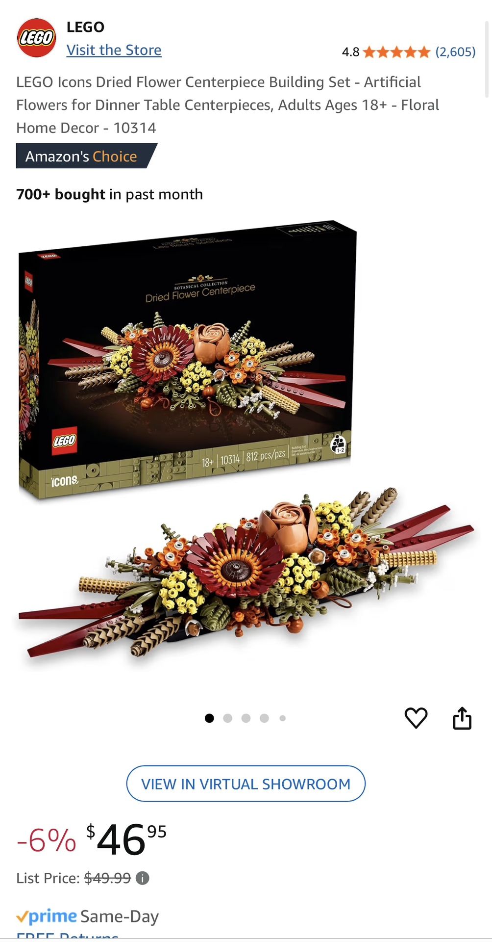 Lego Icons Botanical Collection Dried Flower Centerpiece | 10314 | Brand New