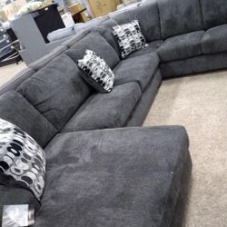 Oversized Plush Comfy Smoke Sectional Sofa Couch 