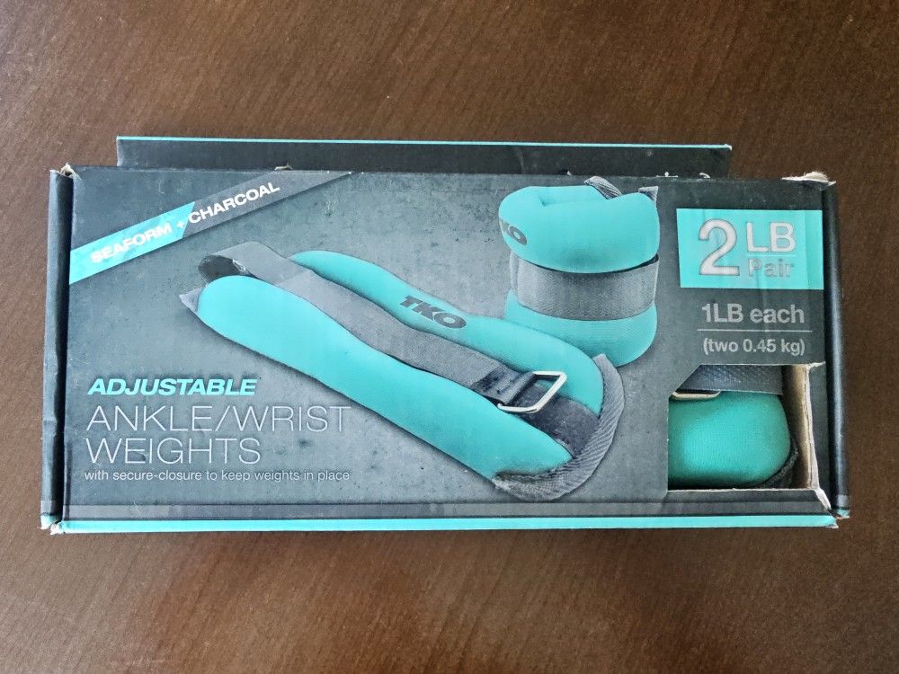 New TKO Adjustable Ankle / Wrist Weights 1 LB Each Set of 2 Seafoam & Charcoal