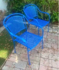Iron Mesh Patio Arm Chairs - Pair