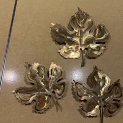 Three Classic Mid Century / Vintage Leaf Shaped Wall Art. Copper. Mint Conditon 