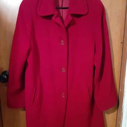 London Fog Wool Trench Red Coat Size 12