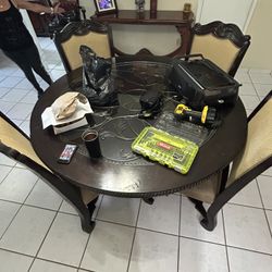 couch, tv, tv stand, dinning table with chairs, recliner 