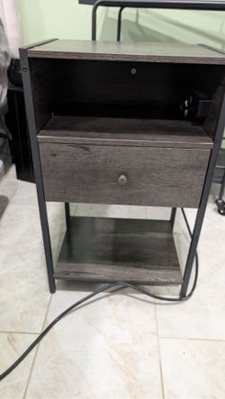 Industrial Nightstand with Drawer and Shelves