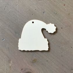 Six  6 Unfinished Wooden Santa Hat Ornaments 