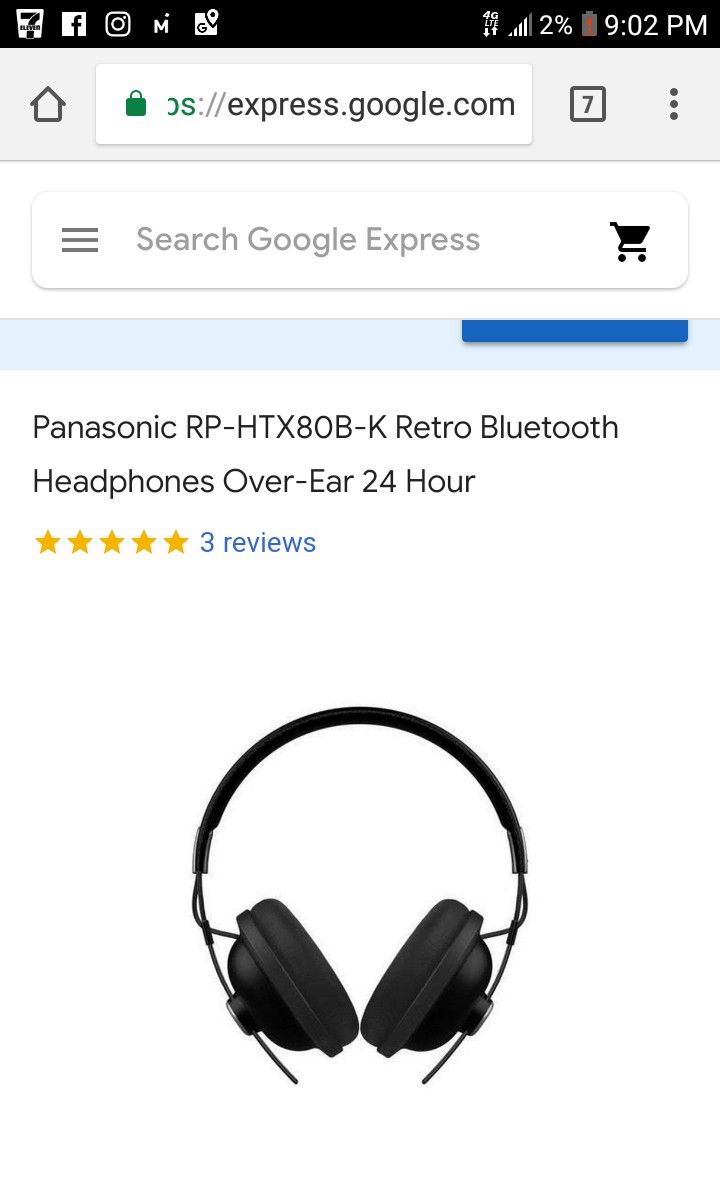 Panasonic RP-HTX80B-K Retro Bluetooth Headphones Over-Ear 24 Hour