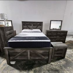 19A1B05*__ Queen Panel Bed, Dresser, Mirror, Night  Stand And Chest* Brand New * In Stock  *P A Y   E A S I L Y