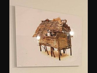 Large Photo Art Face-Mounted on Glass - Thatched Stilt Hut