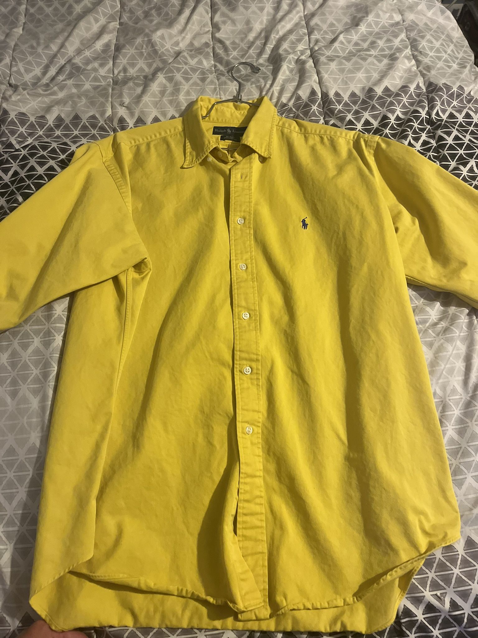 Men's yellow Ralph Lauren designer long sleeve Button up size L