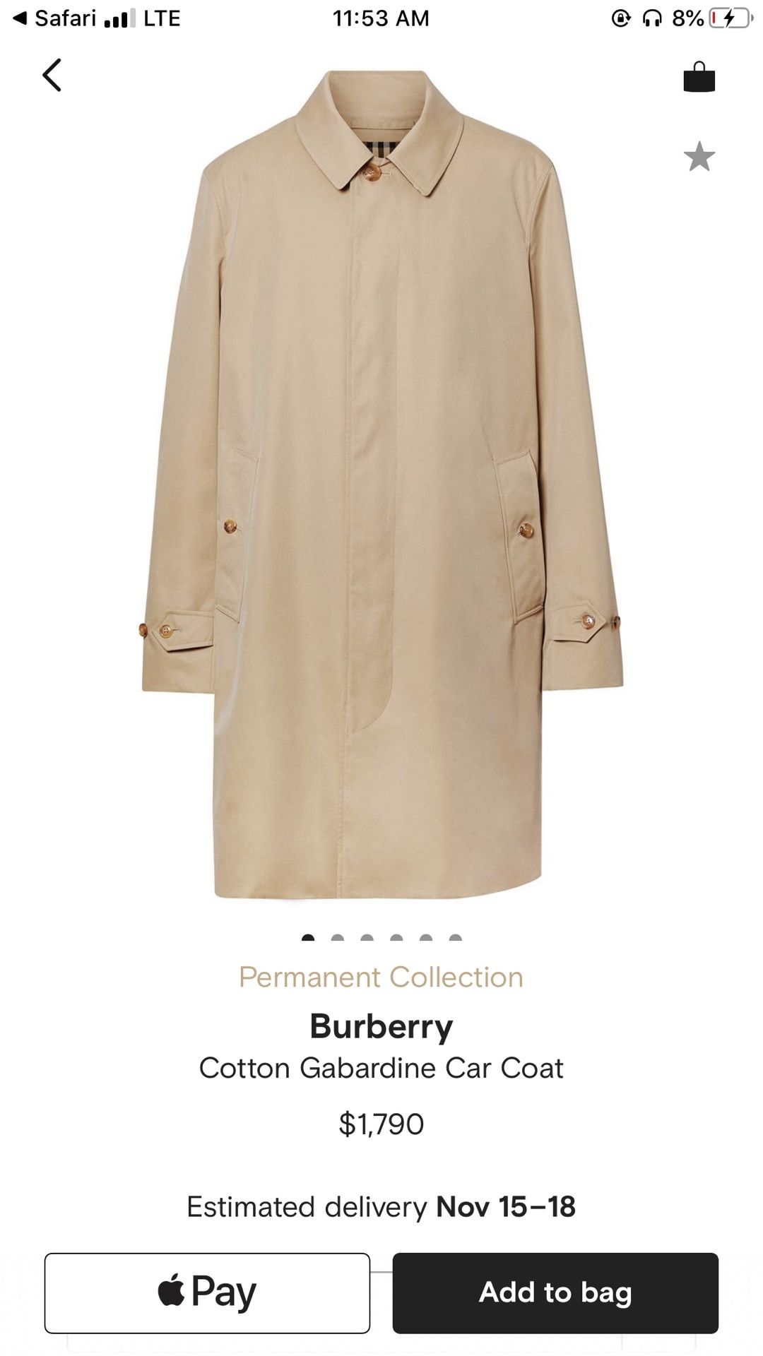 Burberry Gabardine Car Coat