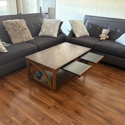 4piece  Furniture/ 2 Couch, Solid Wood Coffee Table+ Vintage Blanket   And Small Chair