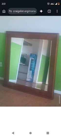 Hanging wall mirror 44x44 great condition wood frame heavy