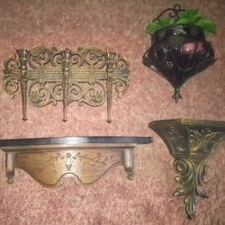 Gilded Wall Sconce, Bronze Grapevine Sconce With Artificial Plant, Wall Shelf, Wooden Candle Sconce With Mirror And Gilded Adjustable Candleabra