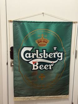 1987 Vintage Carlsberg Beer Satin Banner 42" Pub Bar Advert