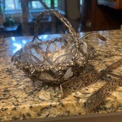 Silver Soup Label And Asparagus Tongs