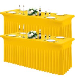 2 Pack Spandex Fitted 8FT Rectangle Tablecloth, Elastic Table Skirt Stretch Washable Reusable Table Cloth, Folding Table Cover for Wedding, Banquet, P