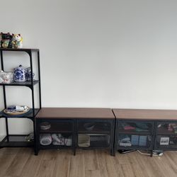 IKEA Black Steel & Wood FJALLBO Media Set