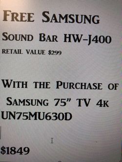 New In Box Samsung 75” 4k UHD Smart LED TV UN75MU630D