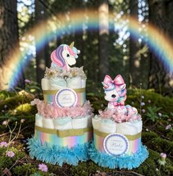 UNICORN RAINBOW baby shower diaper cake gift decor centerpiece