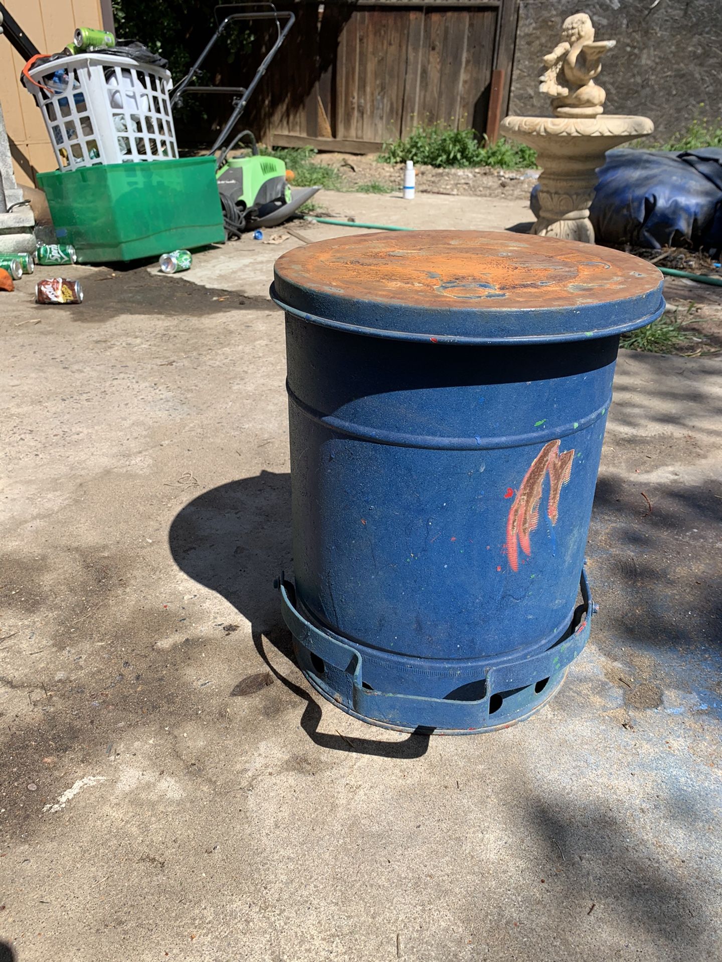 Vintage Blue Industrial Oil Rag Bin 