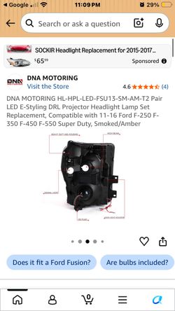 DNA MOTORING HL-HPL-LED-FSU13-SM-AM-T2 Pair LED E-Styling DRL Projector Headlight Lamp Set Replacement, Compatible with 11-16 Ford F-250 F- 350 F-450 