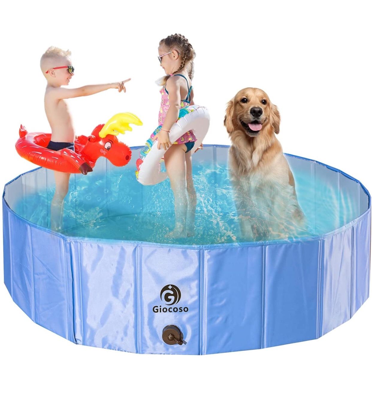 Dog Pool, Upgraded Foldable Portable Kiddie Pool, Collapsible Dog PVC Bathtub for Outside, Non-Slip Swimming Pool 47” x 12”