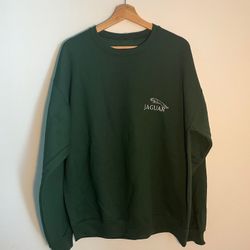Forest Green Jaguar Racing Embroidery Cotton Crewneck Sweatshirt