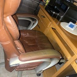 Brown Leather Executive Office Chair with Armrests