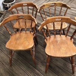4 Captain Solid Oak Wood Chairs