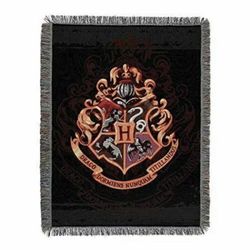 Harry Potter Hogwarts Crest 48" x 60" Metallic Tapestry Throw Blanket Tassels. NEW!!
