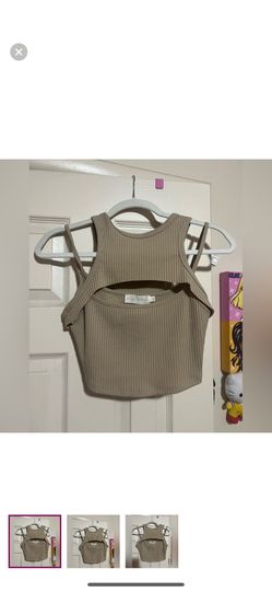 Beige Botany Ribbed Cutout Tank Top - Neutral Aesthetic