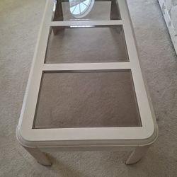 Cream Coffee Table w Glass Top